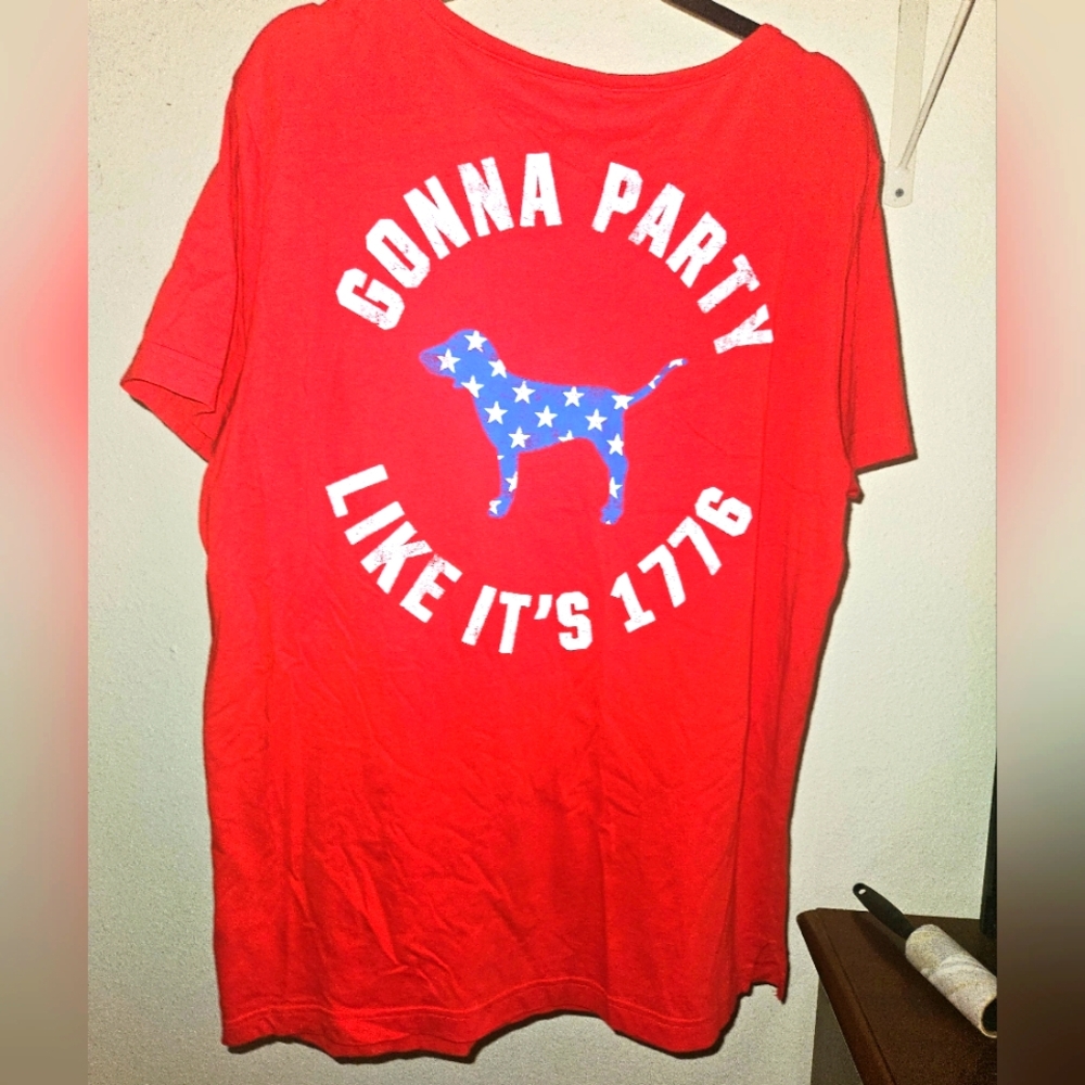 PINK Victoria's Secret Red and Blue Patriotic Party T-Shirt
